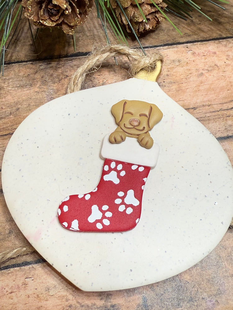 Dog in Paw Print Stocking Ornament