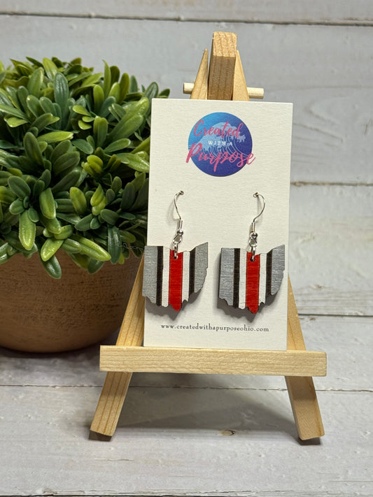 Red Ohio Stripe Dangle Earrings