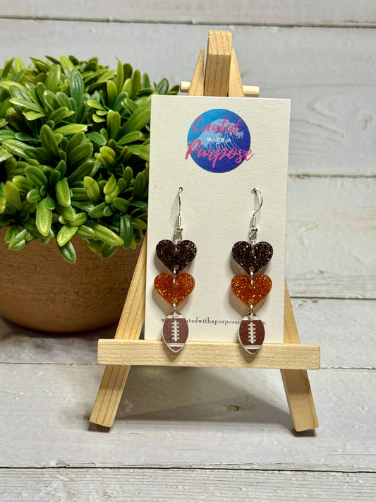 Brown and Orange Glitter Hearts with Football