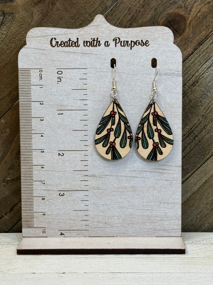 Wooden Mistletoe Earrings