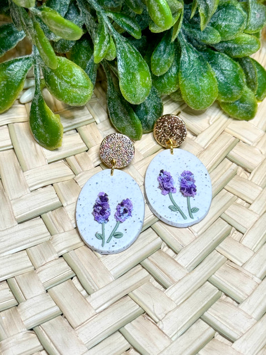 Lavender Polymer Clay Flower Earrings