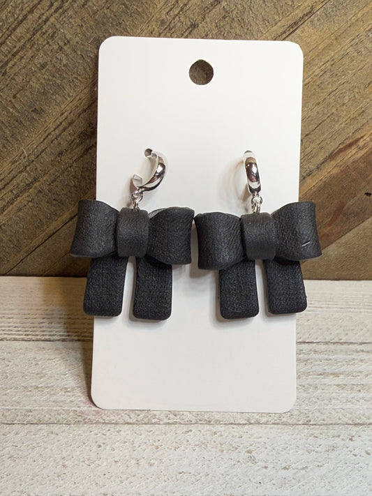 Textured Black Bow with Hoops