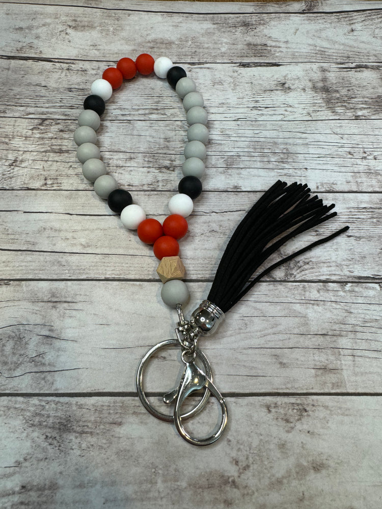 Gray and Red Key Wristlet