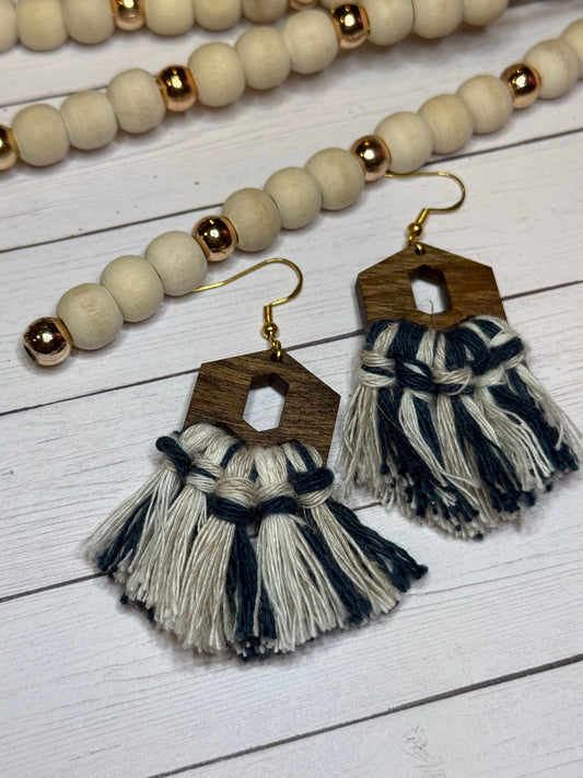 Neutral and Green Macrame Earrings