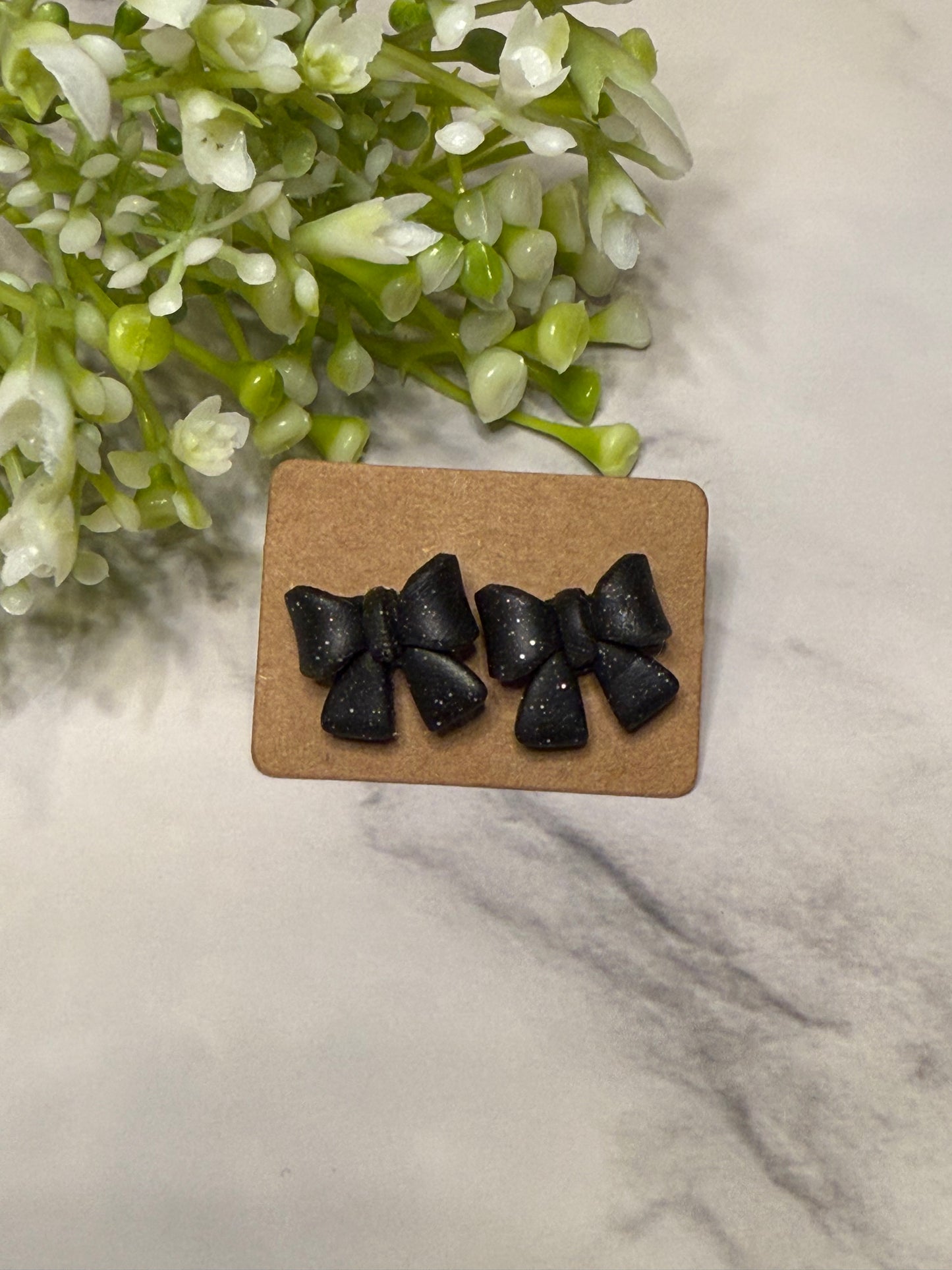Black Sparkle Bow Stud