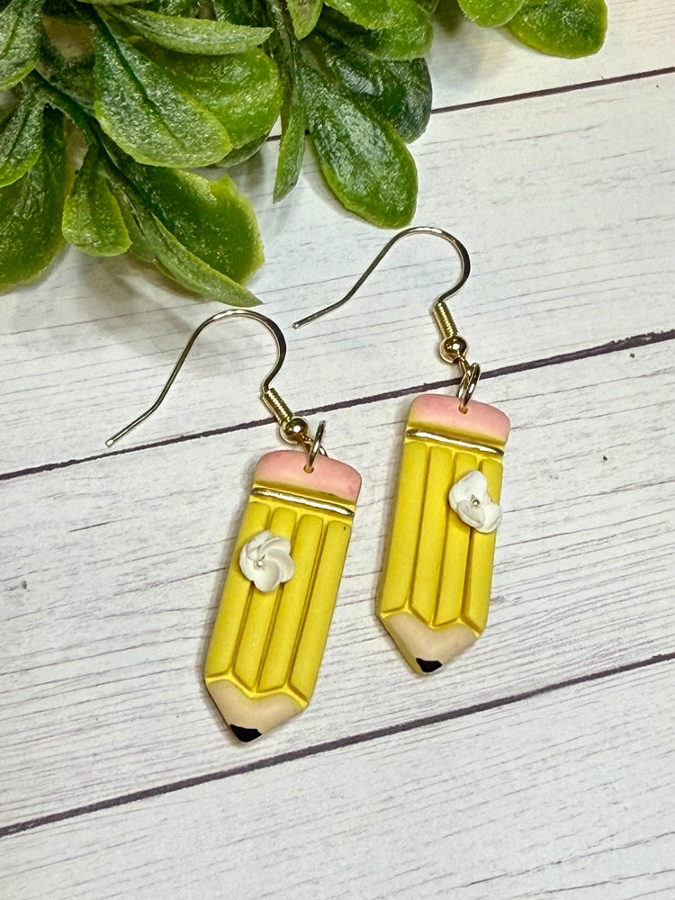 Pencil with Flower Accent Earrings