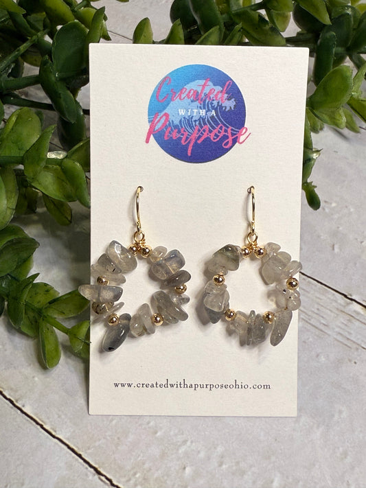 Gray Stone Circle Earrings