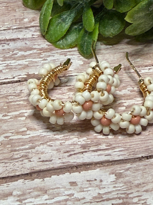 Cream and Sand Flower Hoops