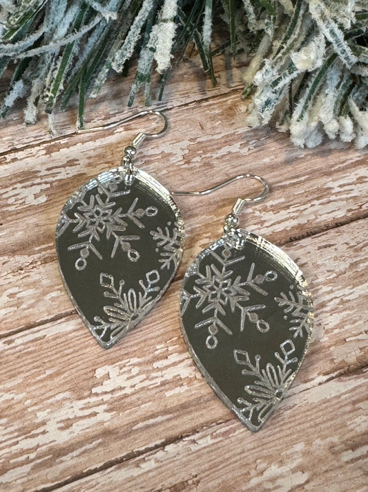 Mirrored Silver Snowflake Earrings