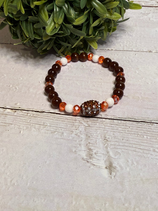 Football Rhinestone Bead with Brown and Orange Beads