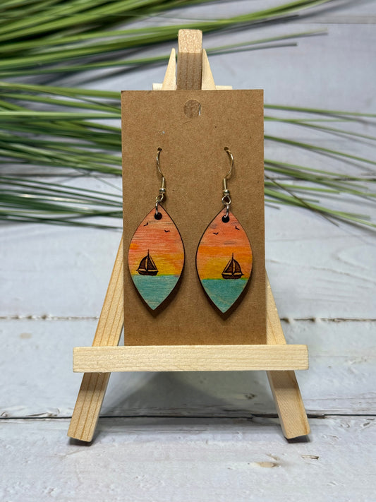 Sunset Sail Wood Earrings