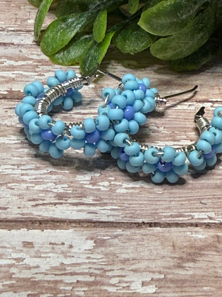 Blue Flower Hoops