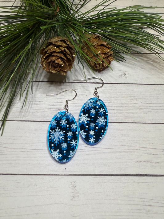 Blue Acrylic Snowflake Earrings