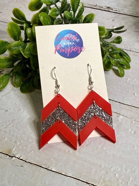 Red and Glitter Silver Chevron