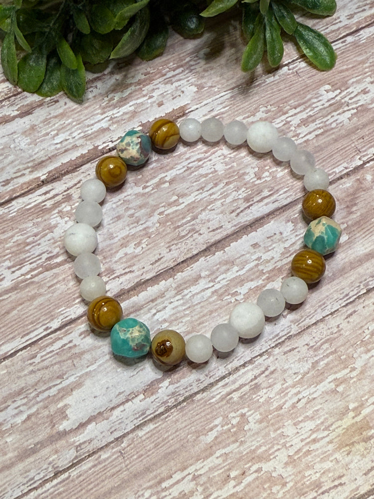 White, Brown and Aqua Bracelet