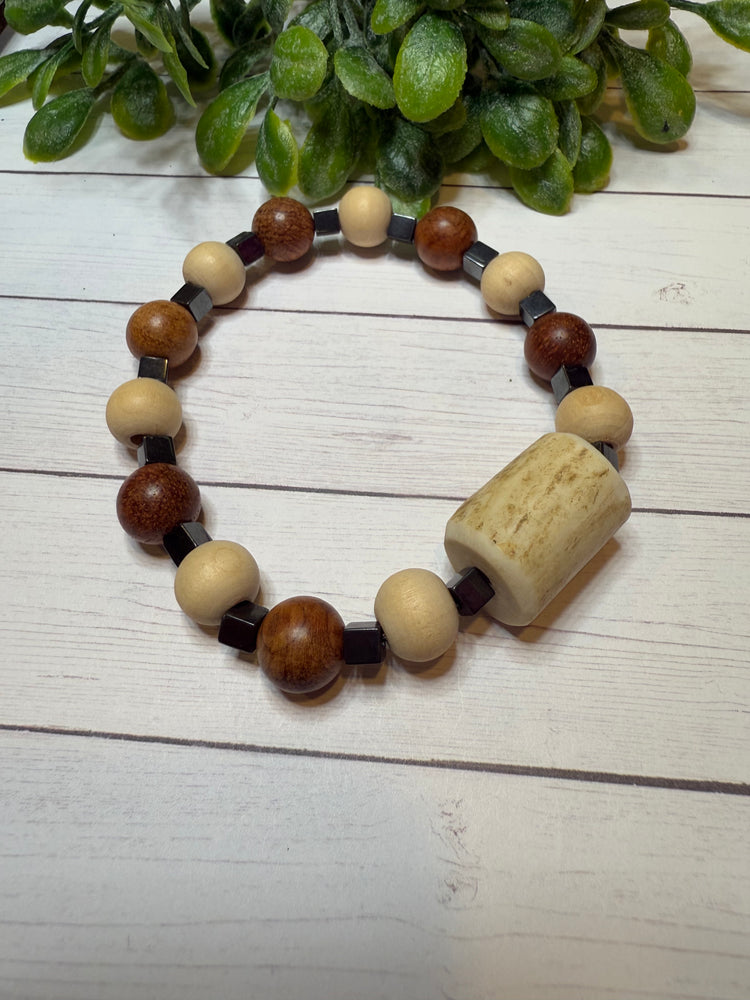 Shades of Brown with Black Squares Men’s Deer Antler Bracelet