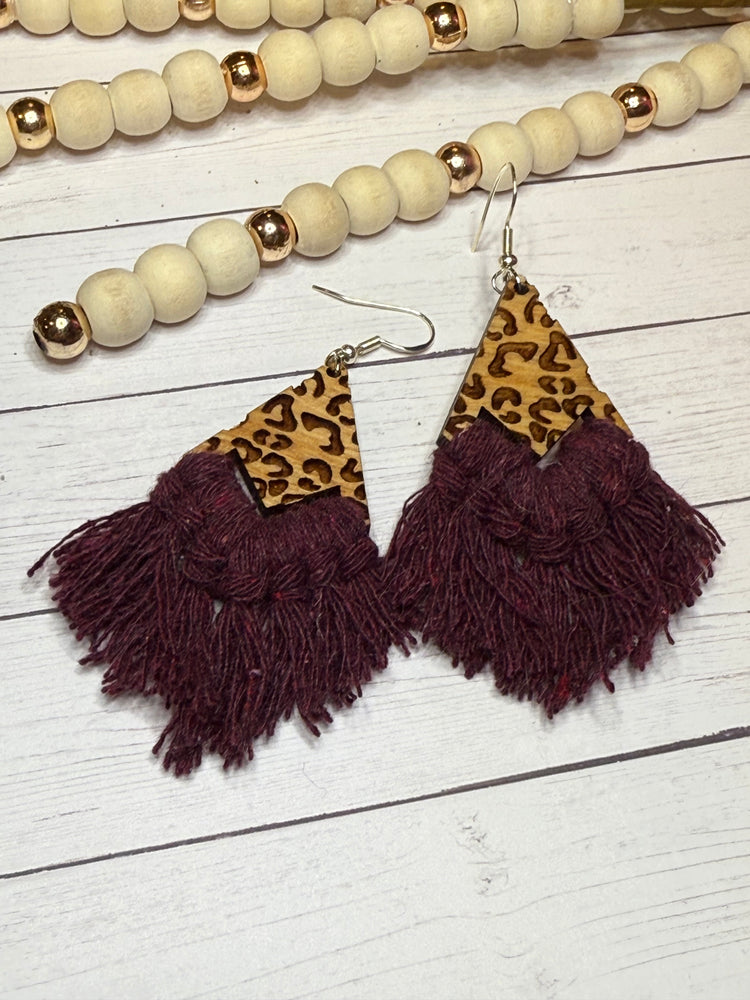 Purple Leopard Macrame Earrings