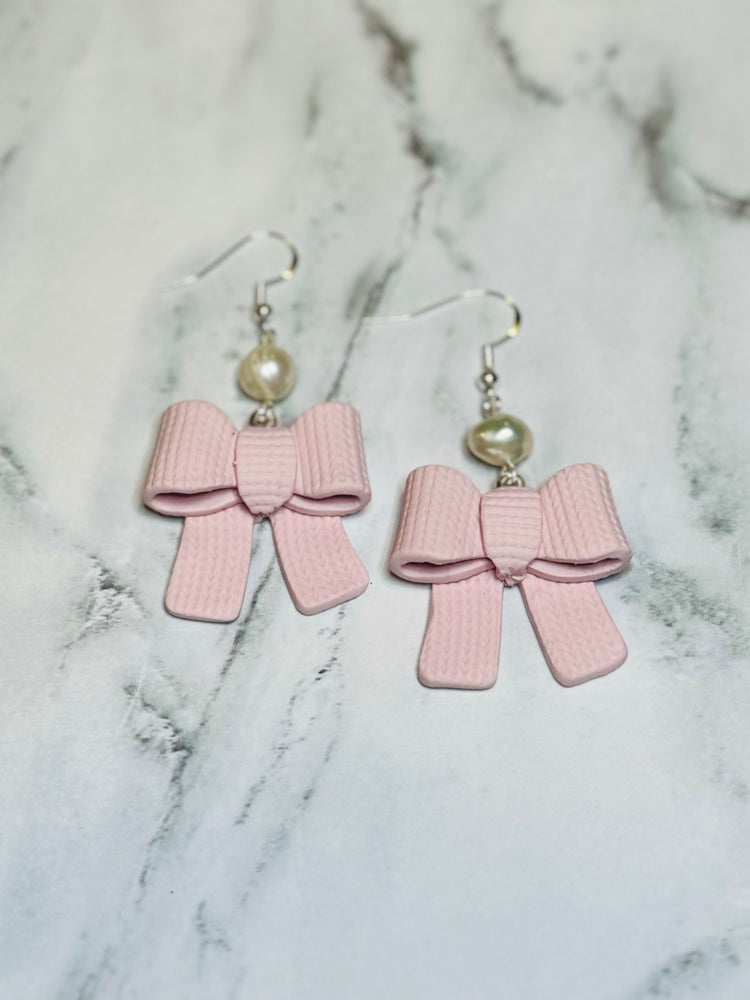 Textured Mini Pink Bow with Freshwater Pearl Accent