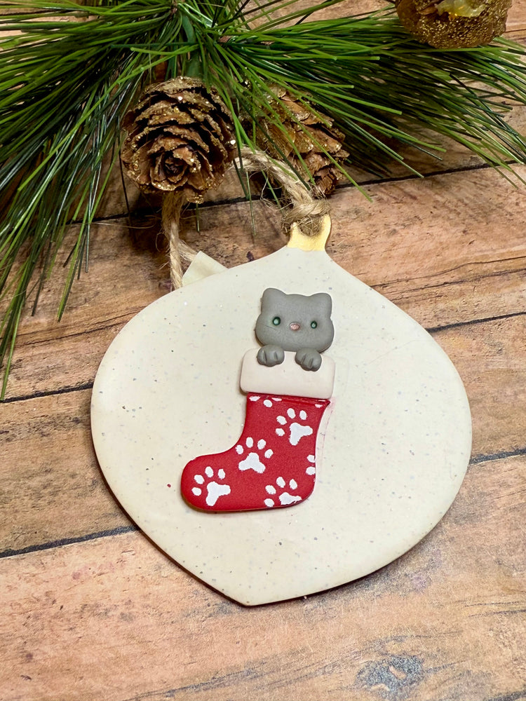 Cat with Paw Print Stocking Ornament