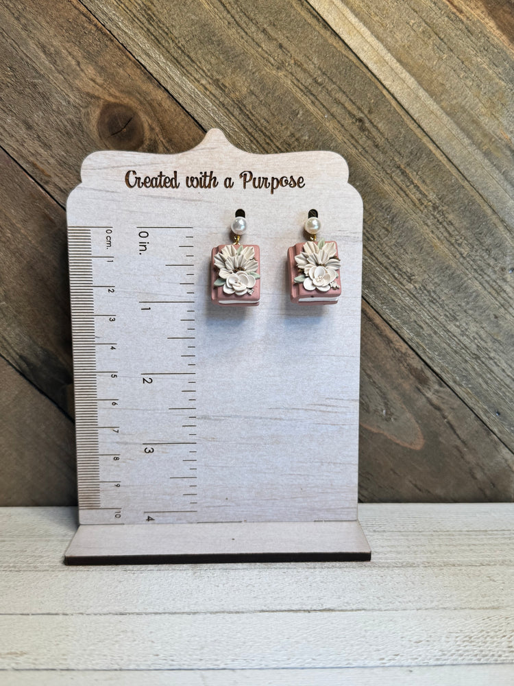 Rose Book with Cream Flower Earrings