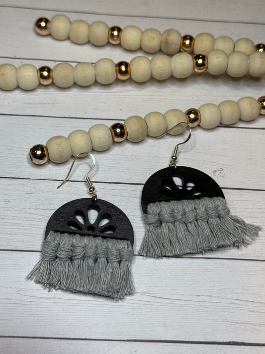 Gray and Black Macrame Earrings