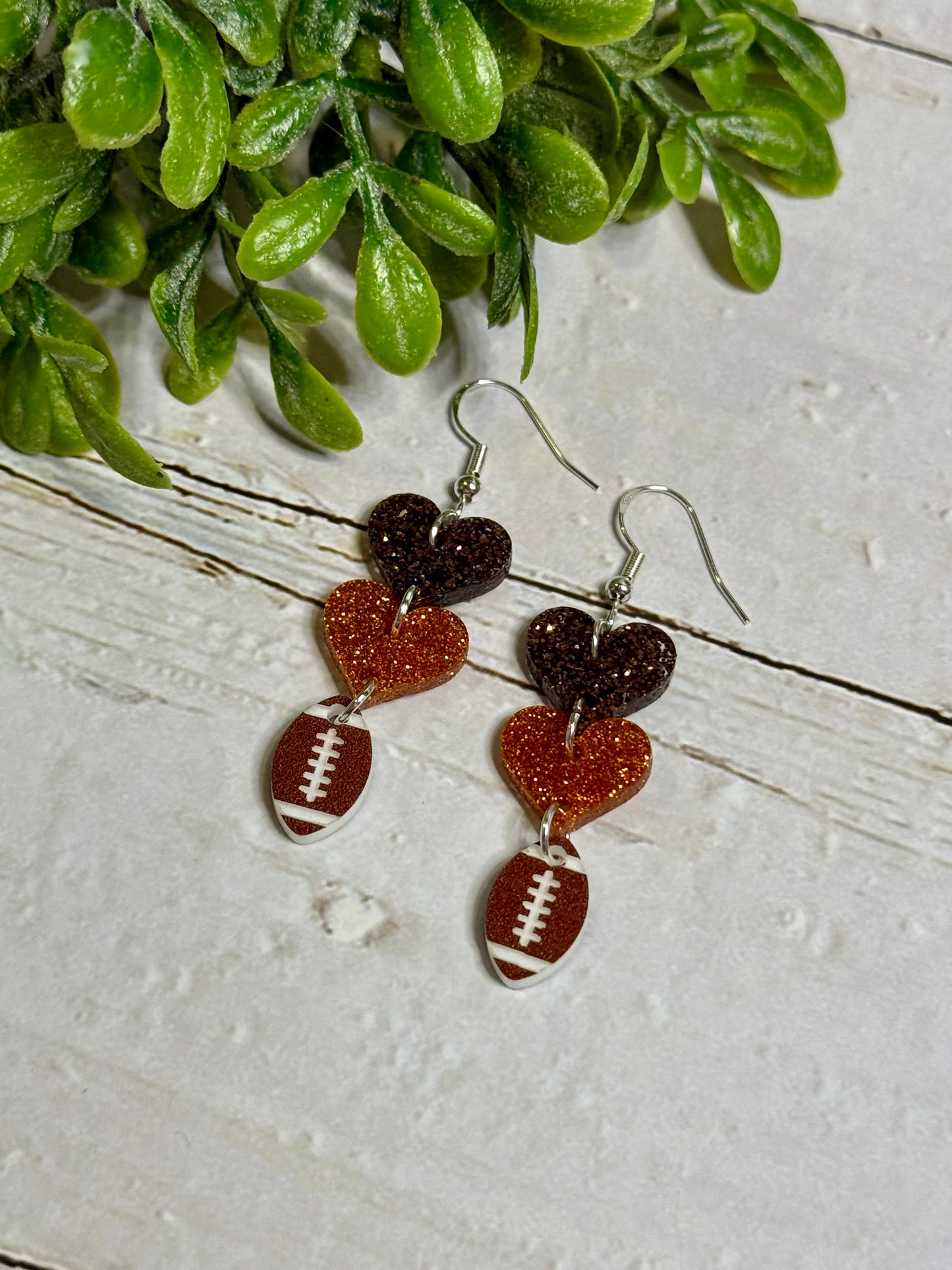 Brown and Orange Glitter Hearts with Football