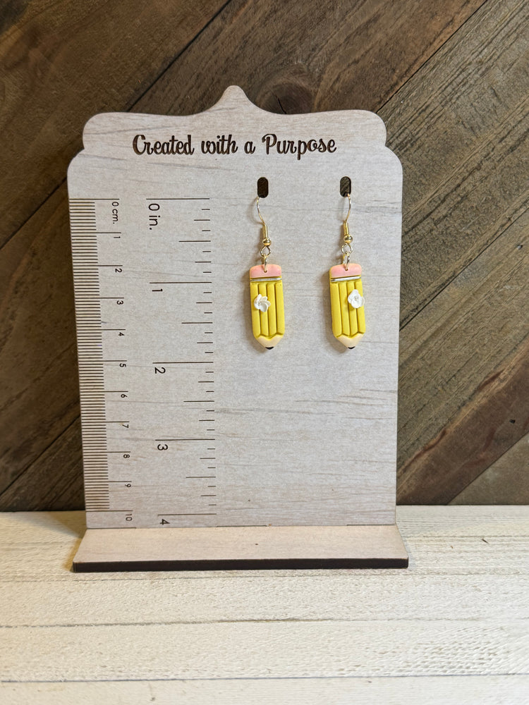 Pencil with Flower Accent Earrings