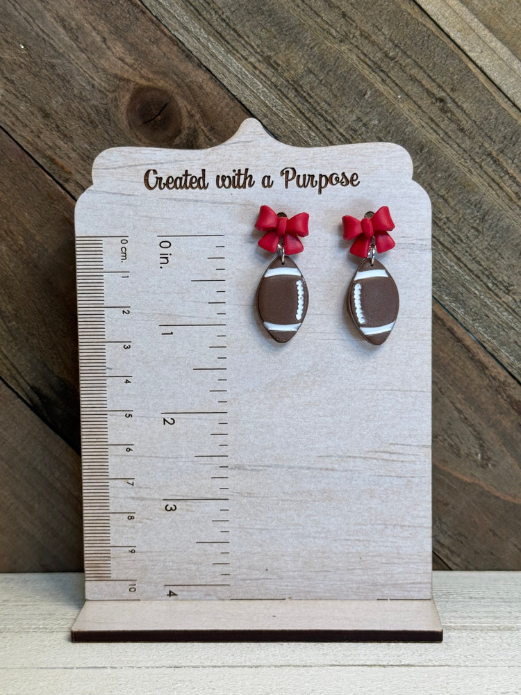 Red Bow with Football Earrings