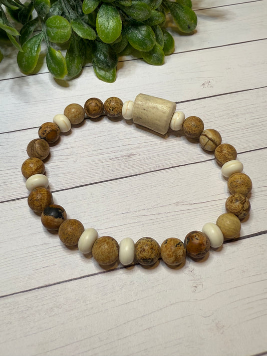 Natural Brown and Cream Men’s Deer Antler Beaded Bracelet