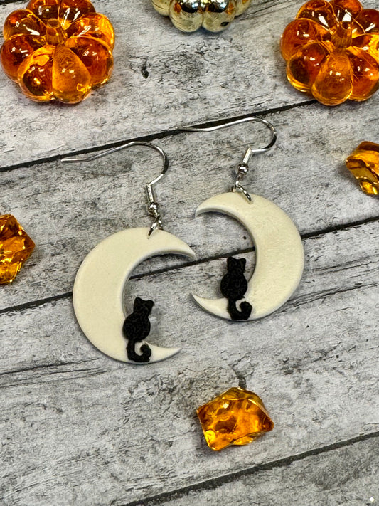 Cat on Moon Earrings