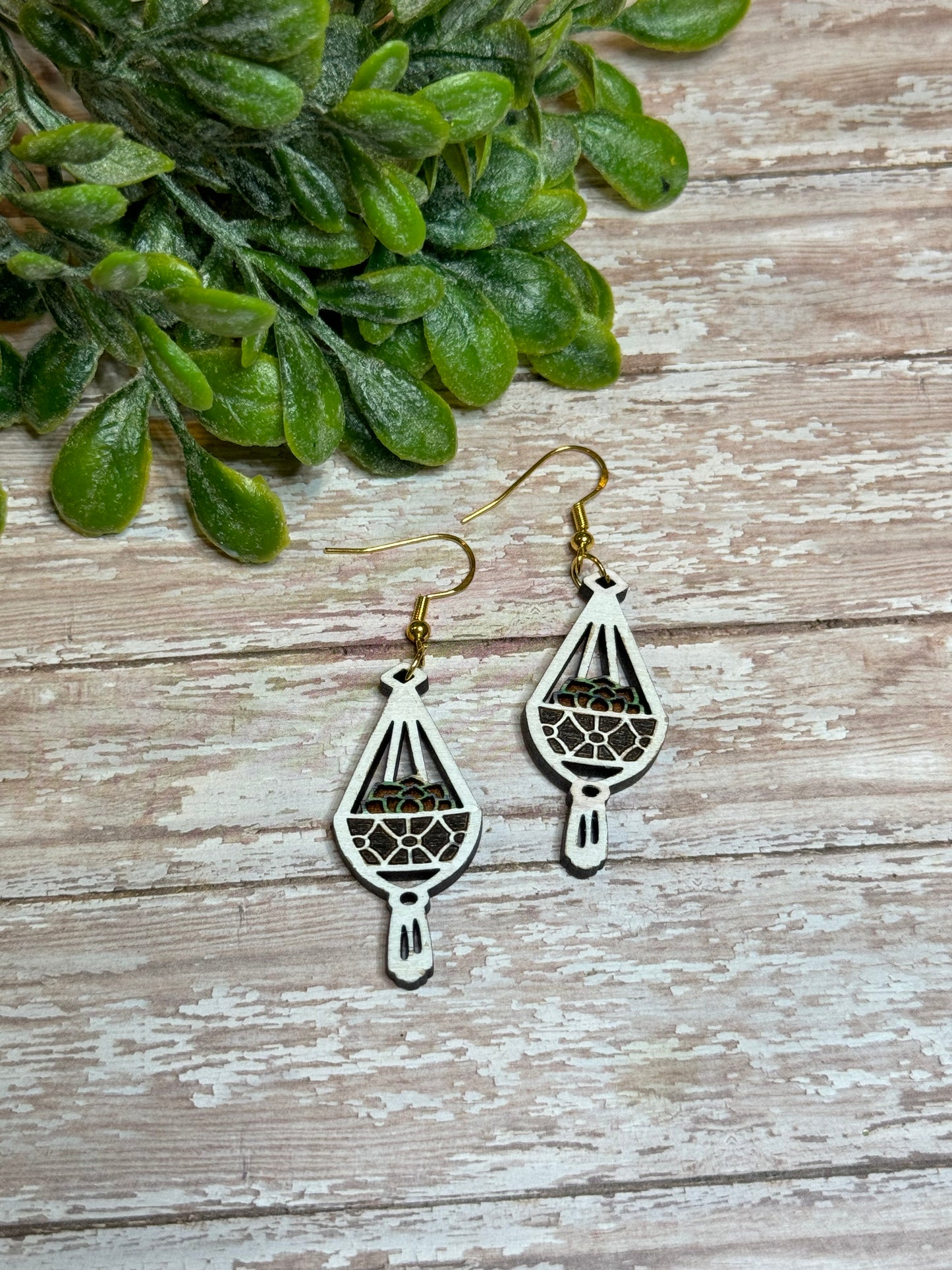 White Hanging Plant Earrings