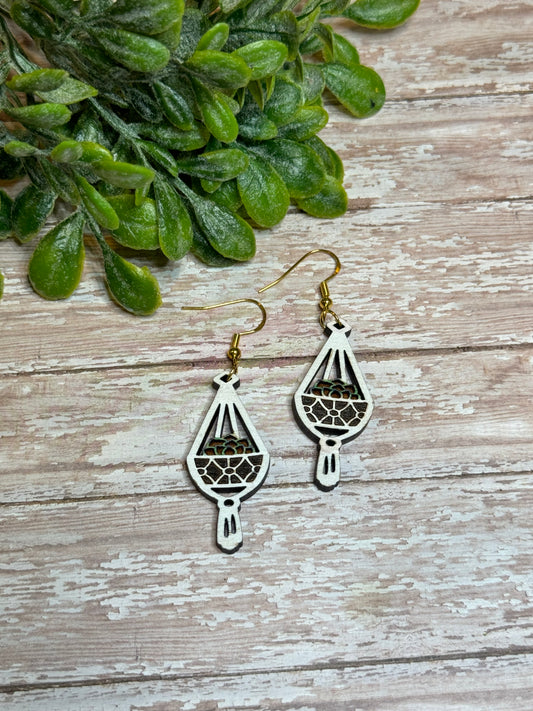 White Hanging Plant Earrings