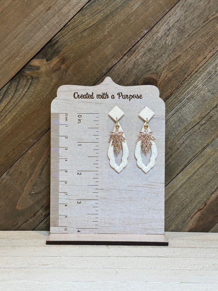 Open Textured White With Gold Earrings
