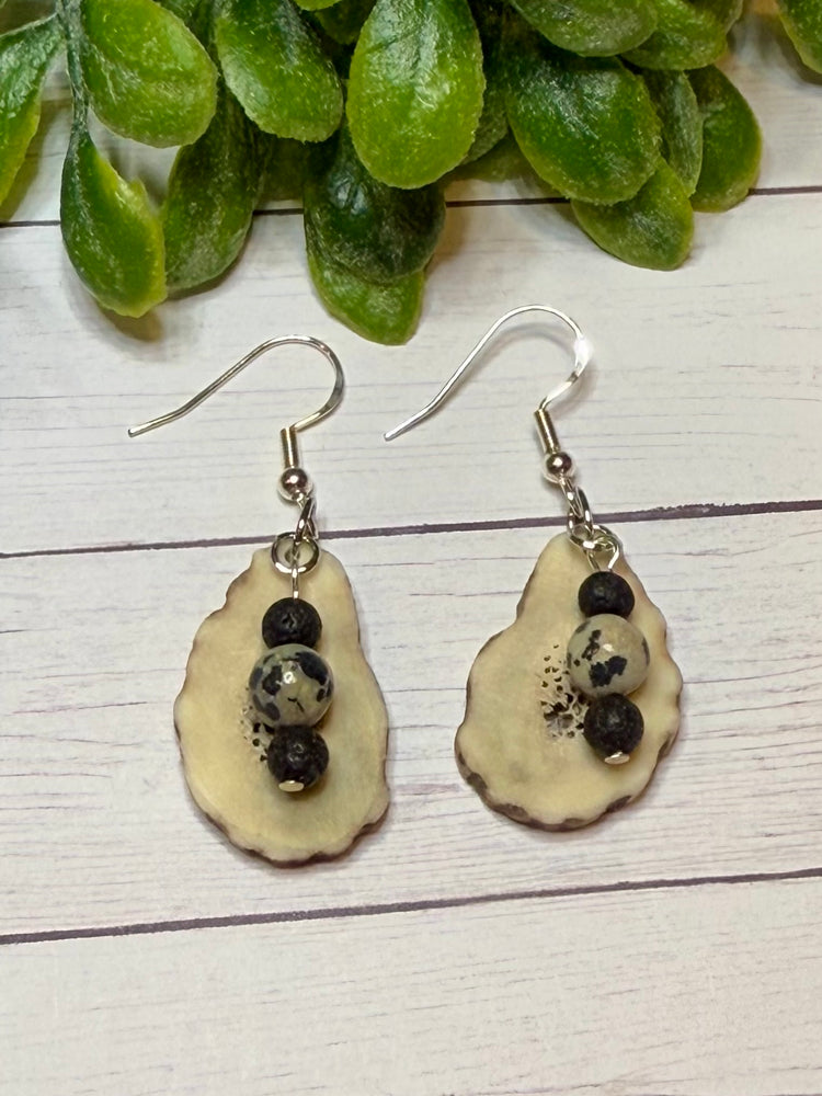 Black Beads with Deer Antler Earrings