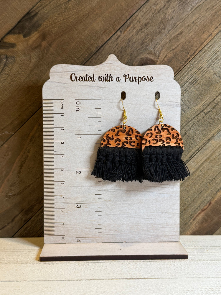 Black Leopard Macrame Earrings