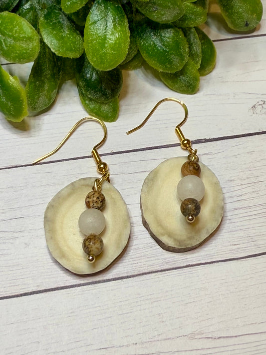 Natural Beads with Deer Antler Earrings