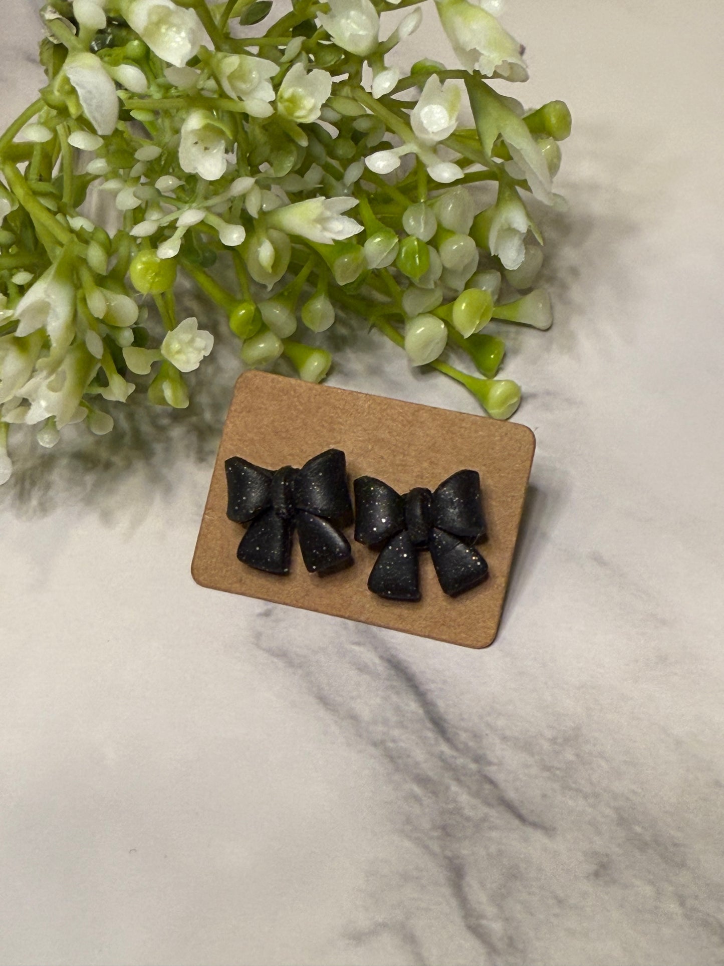 Black Sparkle Bow Stud