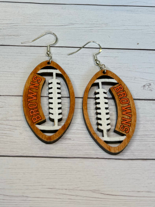 Wooden Browns Football Earrings