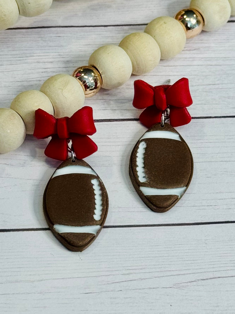 Red Bow with Football Earrings