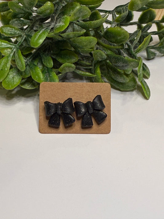 Black Sparkle Bow Stud