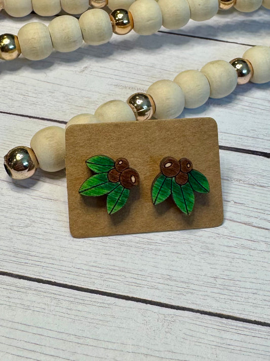 Wood Buckeye Leaf Studs