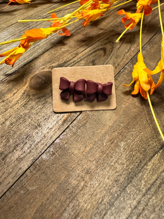 Burgundy Bow Studs