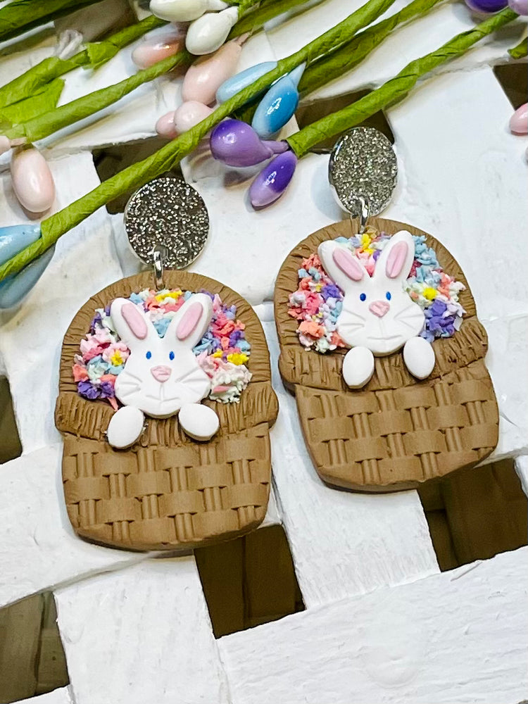 Bunny Flower Basket Earrings