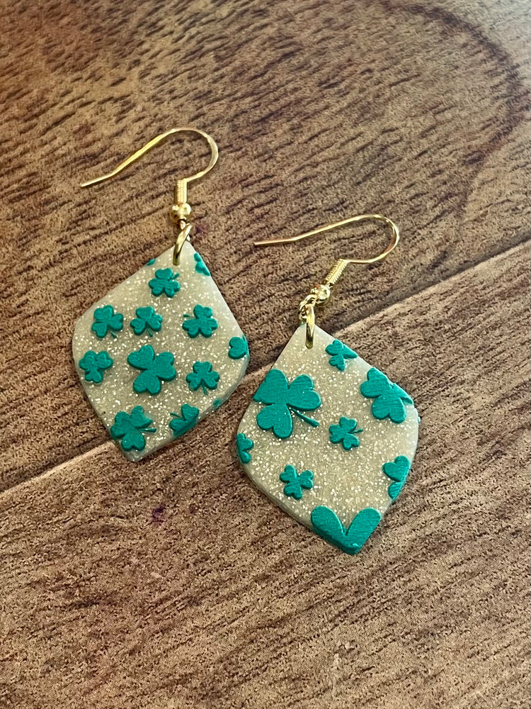 Green Clovers with Gold Sparkles