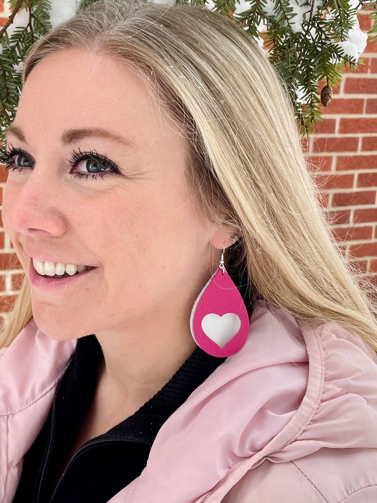Pink With White Heart Earrings