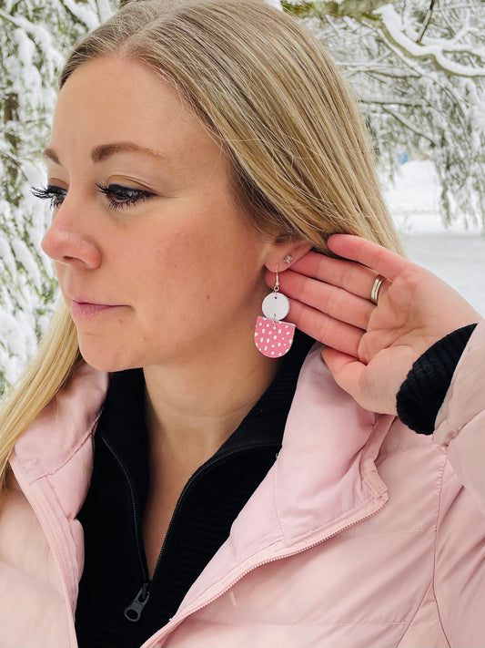 Pink With White Dots Earrings