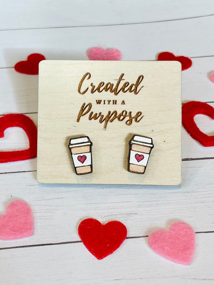 Heart Wooden Coffee Cup Studs