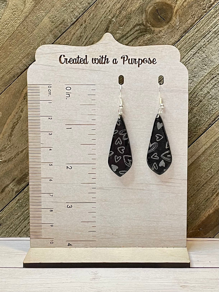 Holographic Silver Hearts on Black Earrings