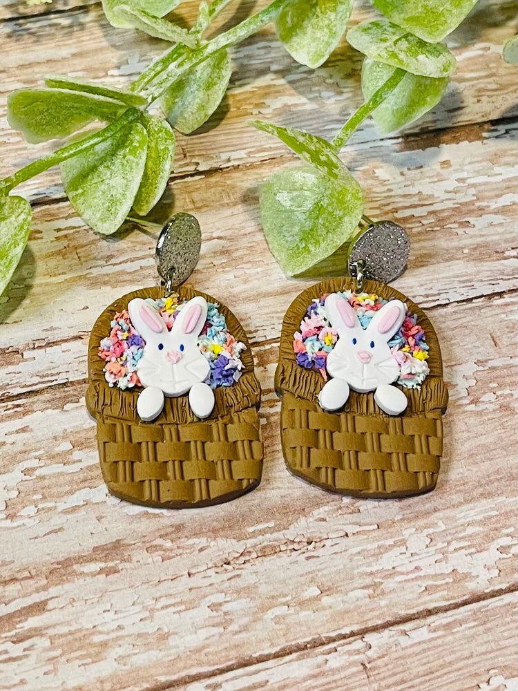 Bunny Flower Basket Earrings