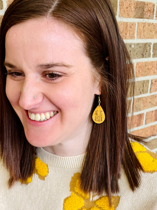 He is Risen Wooden Earrings